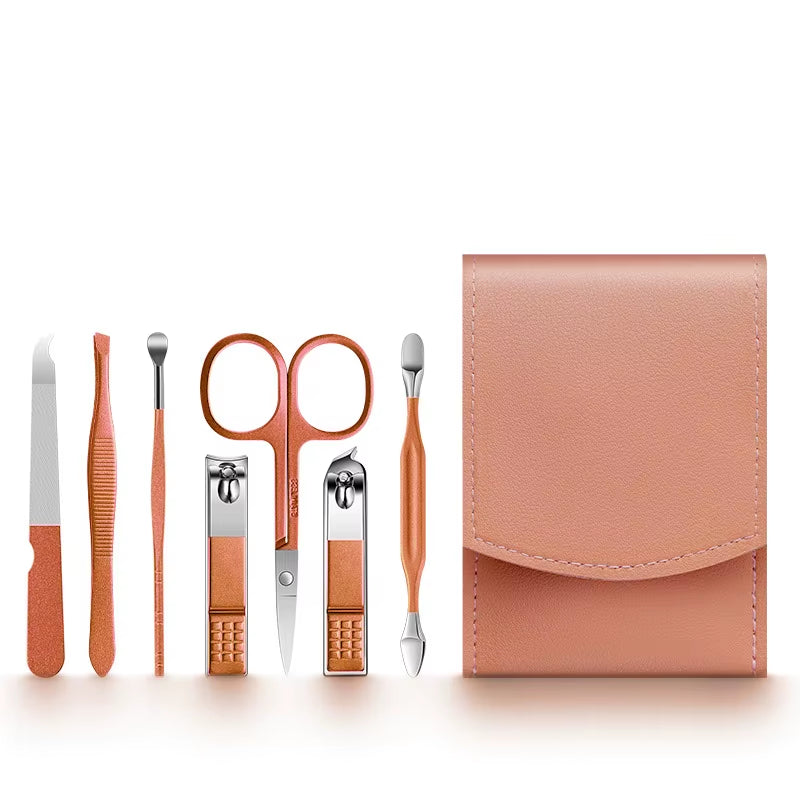 7Pcs Manicure Sets Kits Nail Clipper Set Personal Care Tools Portable Travel Bag with Eyebrow Scissors Ear Pick