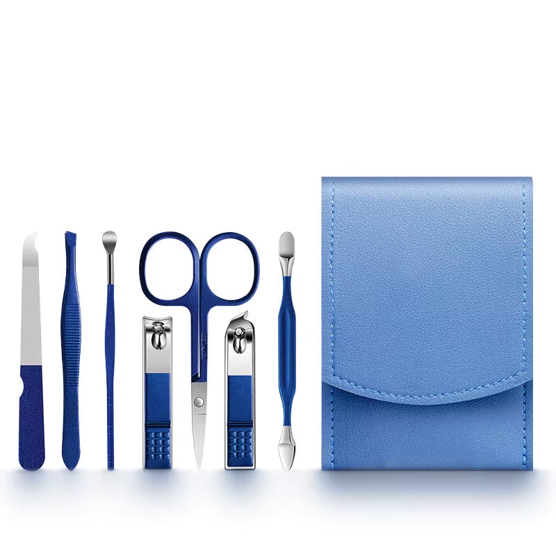 7Pcs Manicure Sets Kits Nail Clipper Set Personal Care Tools Portable Travel Bag with Eyebrow Scissors Ear Pick