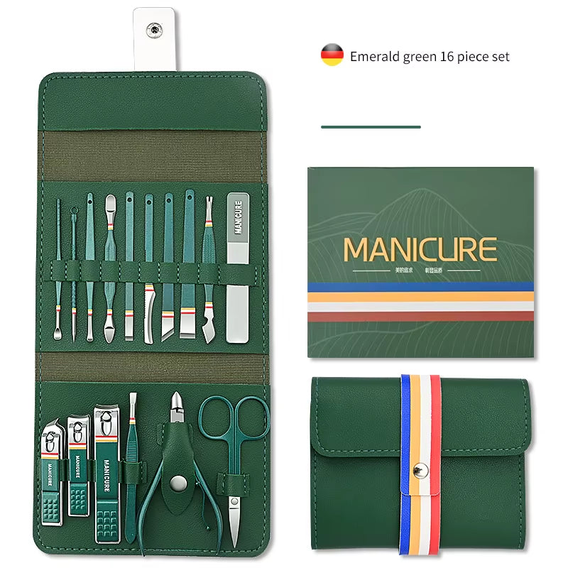 12-16Pcs/Set Nail Cutter Set Stainless Steel Nail Clippers Set with Folding Bag Manicure Cutter Kits Scissors Makeup Beauty Tool