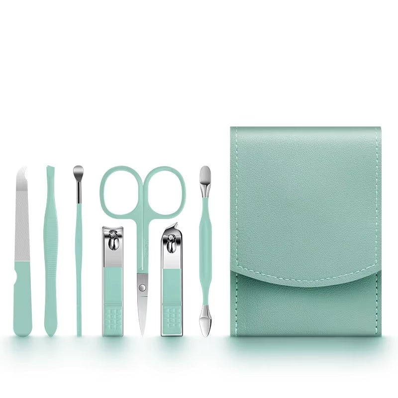 7Pcs Manicure Sets Kits Nail Clipper Set Personal Care Tools Portable Travel Bag with Eyebrow Scissors Ear Pick