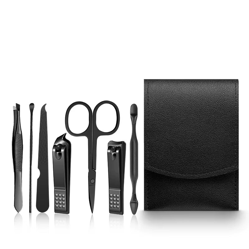 7Pcs Manicure Sets Kits Nail Clipper Set Personal Care Tools Portable Travel Bag with Eyebrow Scissors Ear Pick
